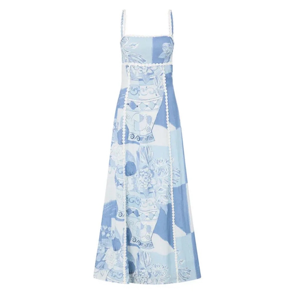 Blue and White Sleeveless Resort Maxi Sundress